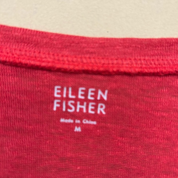 Eileen Fisher Womens Medium Red Short Sleeve Linen T Shirt - Picture 3 of 6